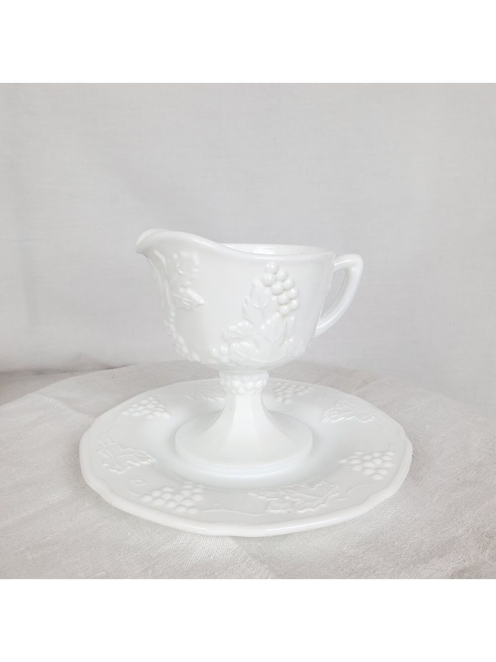 VTG Indiana Colony co Milk glass Harvest grape footed creamer / saucer